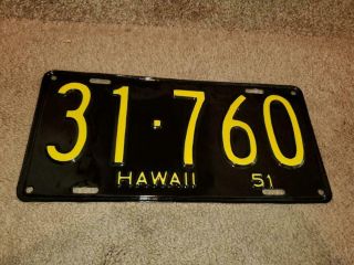 Vintage License Plate Hawaii 1951 31 - 760 Very