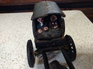 Vtg Cast Iron Metal Amish Horse Drawn Buggy Carriage Wagon with Driver,  and Kids 2