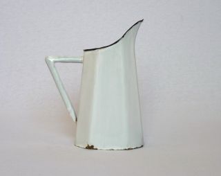 Enamelware Vintage French Water Pitcher With Characteristic Art Deco Shape