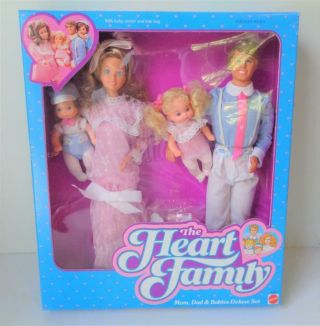 1984 Mattel Heart Family Mom Dad Babies Deluxe Set 9439 Nrfb