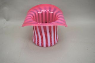 Vintage Fenton Art Glass Top Hat Cranberry Opalescent Stripe Bowl Vase Carnival