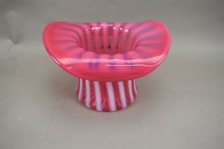 Vintage Fenton Art Glass Top Hat Cranberry Opalescent Stripe Bowl Vase Carnival 3