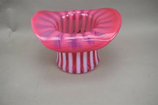 Vintage Fenton Art Glass Top Hat Cranberry Opalescent Stripe Bowl Vase Carnival 4