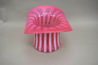Vintage Fenton Art Glass Top Hat Cranberry Opalescent Stripe Bowl Vase Carnival 5