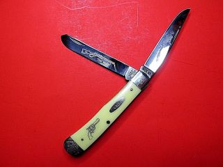 Case Trapper John Wayne Folding Knife Vintage Pocket Nos Bone Engraved Exc 