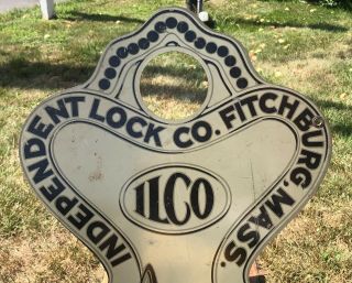 RARE Vintage INDEPENDENT LOCK Co.  Fitchburg MASS LOCK KEY Products Die Cut Sign 3