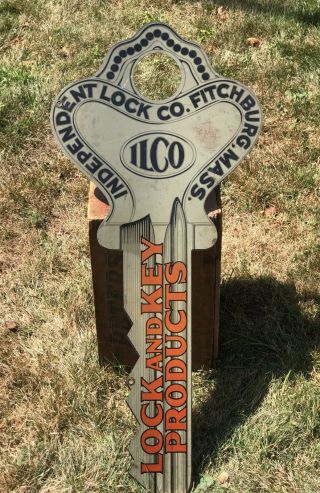 RARE Vintage INDEPENDENT LOCK Co.  Fitchburg MASS LOCK KEY Products Die Cut Sign 6