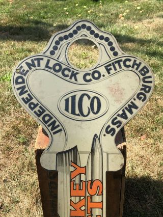 RARE Vintage INDEPENDENT LOCK Co.  Fitchburg MASS LOCK KEY Products Die Cut Sign 7