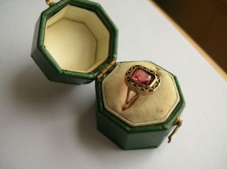 Gorgeous Old Vintage 9ct Rose Gold Pink Crystal Ring - Sz M / N - Vgc