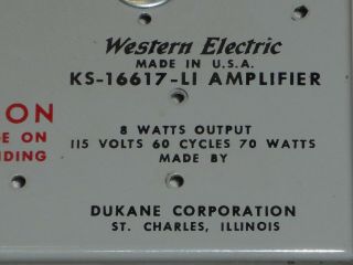 VINTAGE WESTERN ELECTRIC KS - 16617L - 1 TUBE AMPLIFIER 8 WATTS OUTPUT 7