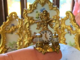Artisan Miniature Dollhouse Vintage French Mantle Clock Diorama Dragonfly Angel