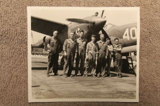 Ww2 Photograph Of A U.  S.  Aaf Ground Crew Members W/aircraft Nose Art