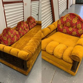 Vintage 1960’s Plush Sofa Couch And Club Chair