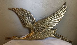 Mid Century Modern Brass Flying Crane/egret/heron Vintage Wall Art
