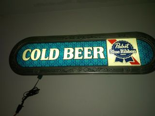 Vintage Pabst Blue Ribbon Lighted Sign Oval Cold Beer Great