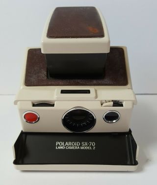 Vintage White Leather Polaroid SX - 70 Land Camera Model 2 w/ Case 2