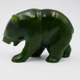 Nephrite Jade Bear Figurine Hand Carved Polished Dark Green 1930 