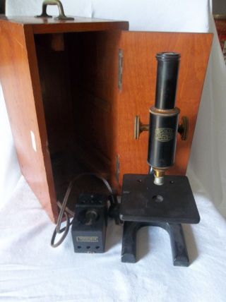 Vintage Antique Spencer Buffalo Microscope W/ Wood Box & Illuminating Box 121284 2