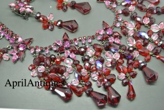 Vintage Cristobal London red swarovski crystal star tassel drops bib necklace 2