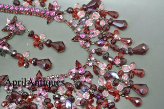Vintage Cristobal London red swarovski crystal star tassel drops bib necklace 3