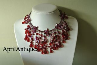 Vintage Cristobal London red swarovski crystal star tassel drops bib necklace 7