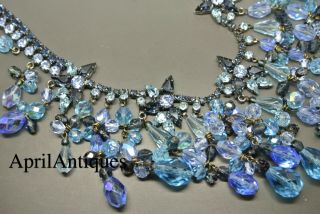 Vintage Cristobal London blue swarovski crystal star tassel drops bib necklace 2