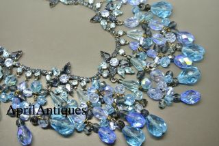 Vintage Cristobal London blue swarovski crystal star tassel drops bib necklace 3