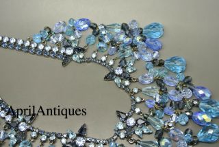 Vintage Cristobal London blue swarovski crystal star tassel drops bib necklace 4