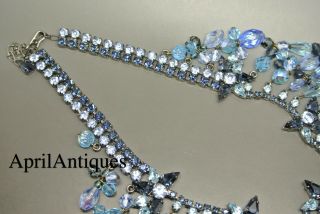 Vintage Cristobal London blue swarovski crystal star tassel drops bib necklace 5