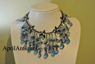 Vintage Cristobal London blue swarovski crystal star tassel drops bib necklace 7