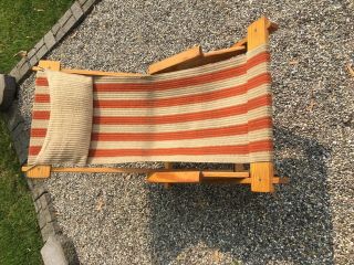 VINTAGE GLIDER CHAIR CANVAS & WOOD FOLDING BEACH DECK LOUNGE 2