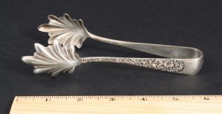 Antique 1930s S Kirk & Son Inc Sterling Silver Floral Repousse Ice Serving Tongs