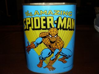 Vintage Spider - Man Cheinco Metal Trash Can Marvel Avengers Rare Marvelmania 1979