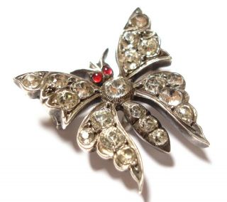 Antique Victorian Or Edwardian Silver & Paste Stone Butterfly Brooch