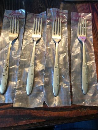 Set Of 4 Gorham Celeste Atomic Mid Century Sterling Silver Forks Starburst