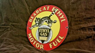 Vintage Bearcat Gasoline Porcelain Motor Oil Gas Service Station Pump Plate Sign