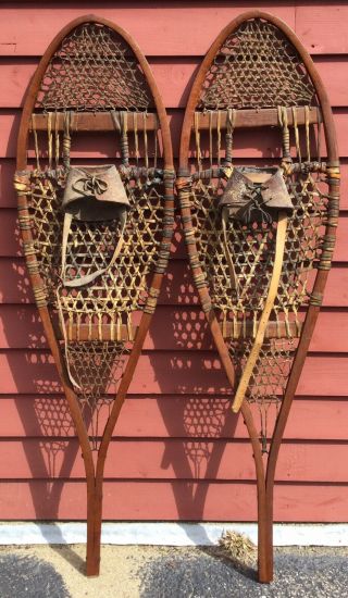 Early Vintage Dark Wooden Snowshoes Ex Decor Display 45x12