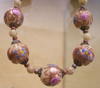 Lovely Chunky Vintage Venetian Wedding Cake Glass Bead Necklace