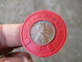 Rare 1948 " Celluloid " Encased Cent Penny Token Breed Chevrolet Louisville Miss.