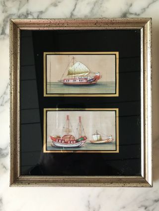 Set of 4 Antique 19th Century Miniature Chinese Pith Paintings Framed in Pairs 2