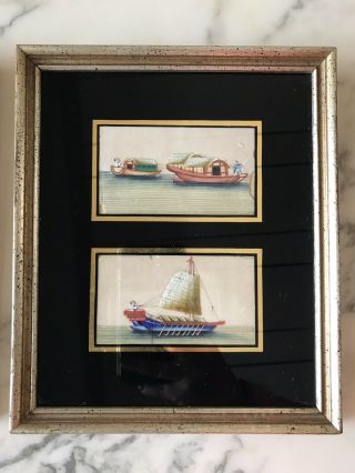 Set of 4 Antique 19th Century Miniature Chinese Pith Paintings Framed in Pairs 3