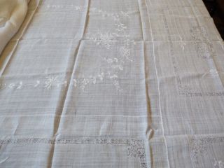 Vtg Madeira Semi Sheer Cotton White Embroidery Cut Work Decor Tablecloth 83x63