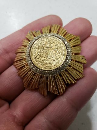 Vintage Signed Denicola Heraldic Coin Star Gold Rhinestone Brooch Pin Pendant