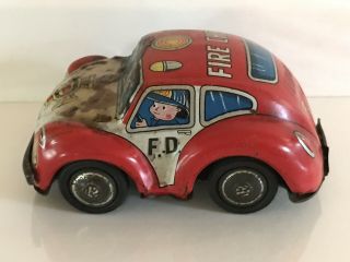 Vintage Vw Beetle Fire Chief Tin Toy Friction Car