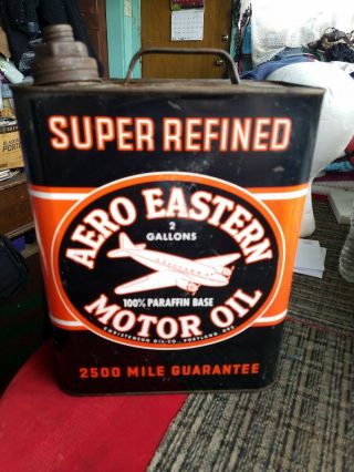Aero Eastern Motor Oil Can 2 Gallon Rare Vintage Oil Can Air Plane Sign