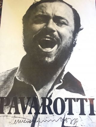 Vtg Luciano Pavarotti Autographed Poster Signed 1970’s - 80’s Authentic 7