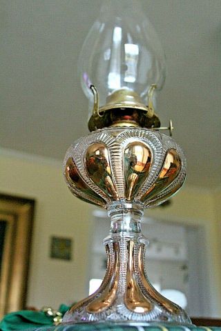 Old Ca.  1909 Antique Imperial Glass Co.  Gold Flashed Kerosene Oil Lamp Gorgeous