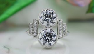 2 Ct Art Deco Antique Two Round Cut Vintage Engagement Ring 925 Sterling Silver