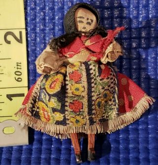 Vtg Antique Mini Matchstick Russian Peasant Gypsy Doll Very Cute Wooden Legs
