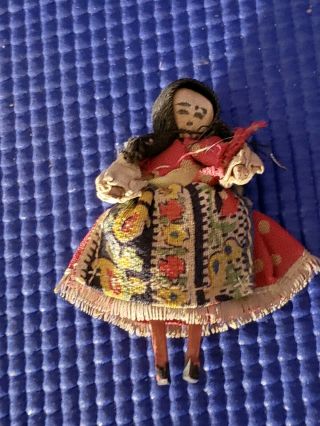 VTG Antique Mini Matchstick Russian Peasant Gypsy Doll Very Cute Wooden Legs 3